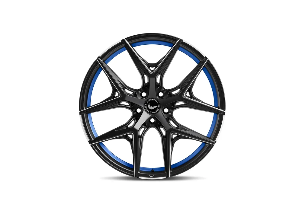 Barracuda Razzer Alufelge 8,5x19 ET28 5x112 Mattblack undertcut Trimline blau Puresports gefräst Neu
